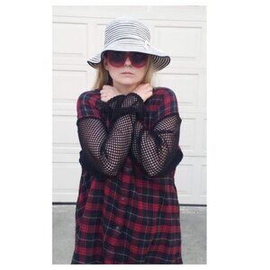 5/$100 SALE -  LF Furst of a Kind Oversized V Neck Flannel with Fishnet Arms